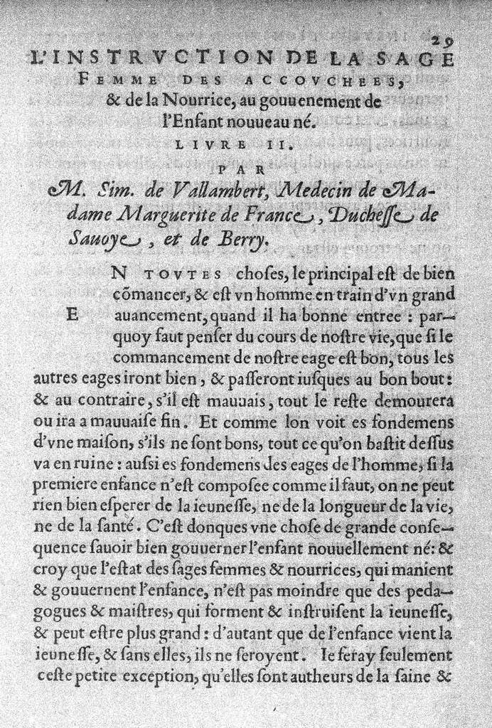 An illustration from Cinq livres de la maniere de nourrir et gouverner les enfans des leur naissance. Par M. Simon de Vallambert, Medecin de madame la Duchesse de Savoye et de Berry, et depuys peu de temps, de monseigneur le Duc d’Orleans,, 1565, leaf 37