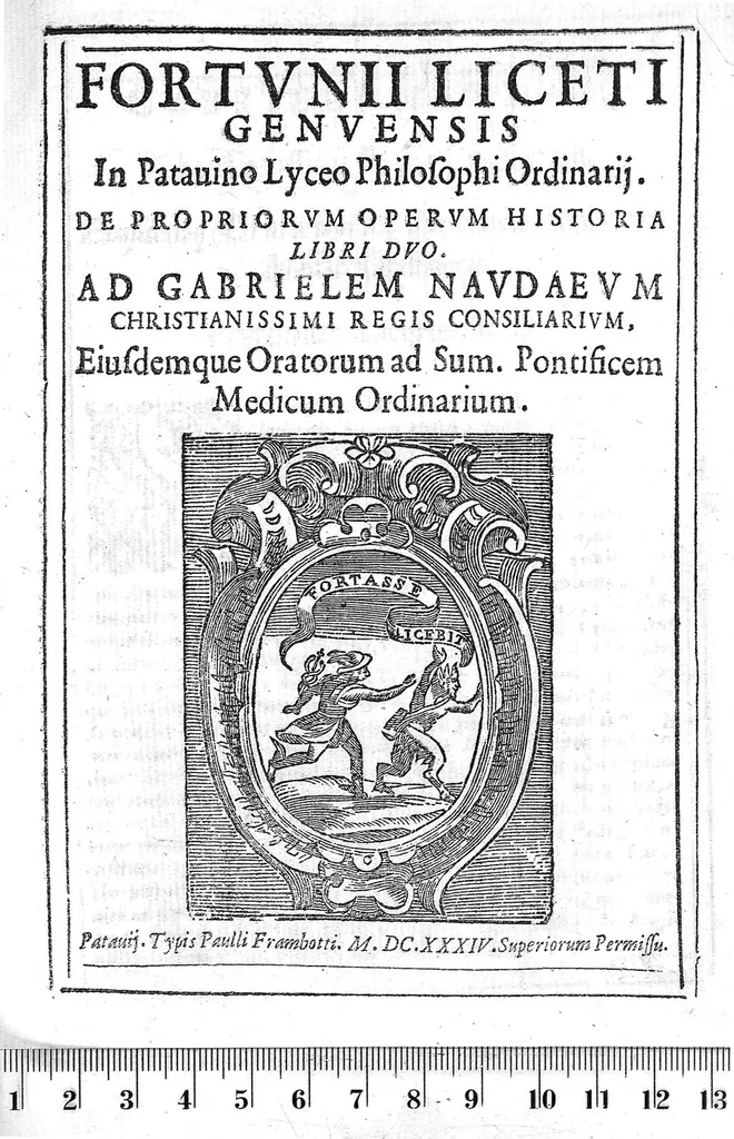 An illustration from Fortunii Liceti,... de Propriorum operum historia libri duo..., 1634, leaf 0