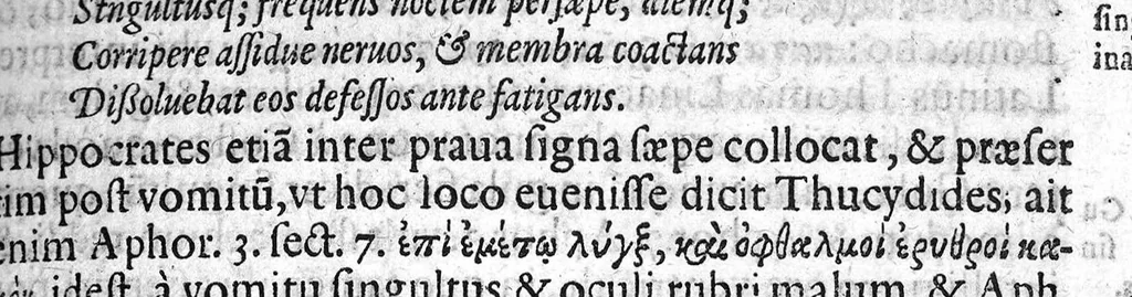 An illustration from Praelectiones Marciae, sive Commentaria in Thucydidis historiam, seu narrationem de Peste Atheniensium., 1603, leaf 320