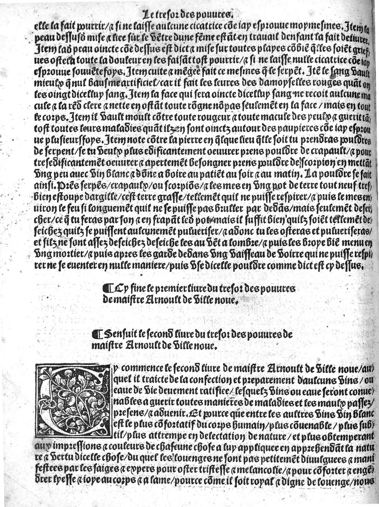 An illustration from Le tresor des pouvres selon maistre Arnoult de Villenove : maistre Gerard de Solo et plusieurs aultres docteurs en medecine de Montpellier, 1518, leaf 79