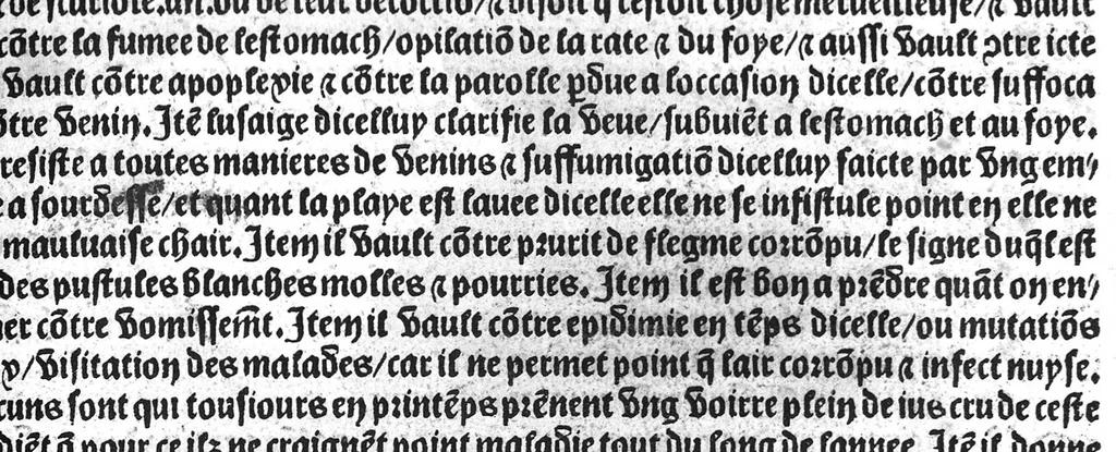 An illustration from Le tresor des pouvres selon maistre Arnoult de Villenove : maistre Gerard de Solo et plusieurs aultres docteurs en medecine de Montpellier, 1518, leaf 94