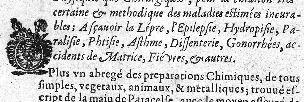An illustration from Les IXV livres des paragraphes de Ph. Theoph. Paracelse Bombast,...où sont contenus en epitome ses secrets admirables...; traduicts du latin en françois,...par C. de Sarcilly..., 1631, leaf 0