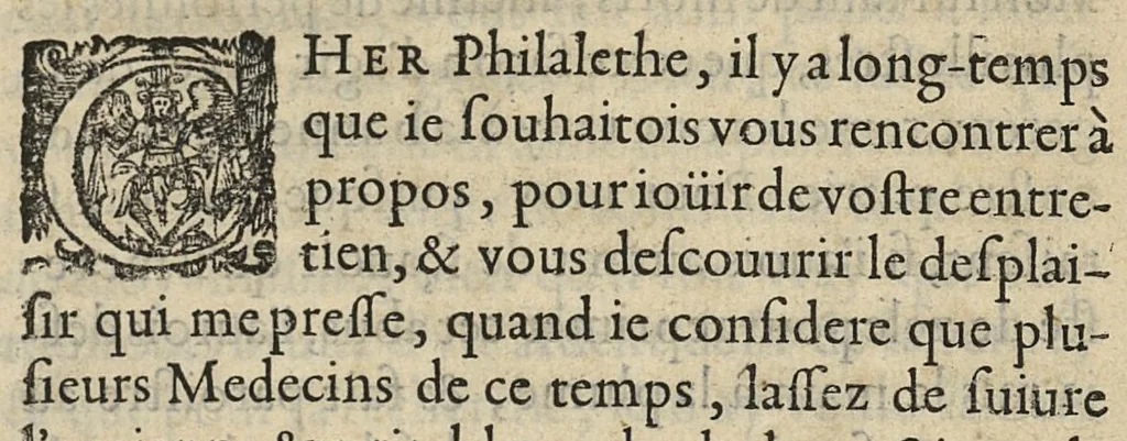 An illustration from Orthodoxe ou de l'Abus de l'Antimoine, dialogue tres necessaire pour detromper ceux qui donnent ou prennent le Vin & Pouldre Emetique..., 1652, leaf 48