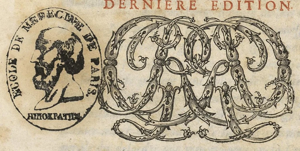 An illustration from La Pharmacopée de Bauderon, revvë, et exactement corrigée en plus de treize cens endroits, des fautes qui s'étoient glissées dans les precedentes editions. et de nouveau augmentée de plusieurs remarques fort utiles, tant sur la theriaque...par François Verny. Derniere edition, 1672, leaf 6