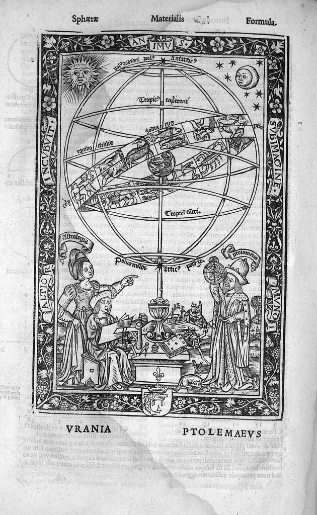 An illustration from Textus de sphaera Joannis de Sacrobosco introductoria additione... commentarioque [Jacobi Fabri Stapulensis] ad utilitatem studendium philosophiae Parisiensis Academiae illustratus, cum compositione annuli astronomici Boneti Latensis et geometria Euclidis..., 1527, leaf 5