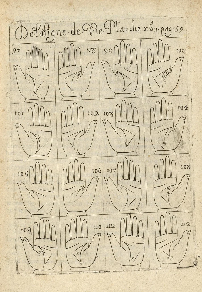 An illustration from La science curieuse ou traité de la chyromance, récueilly des plus graves autheurs qui ont traité de cette matière..., 1665, leaf 102