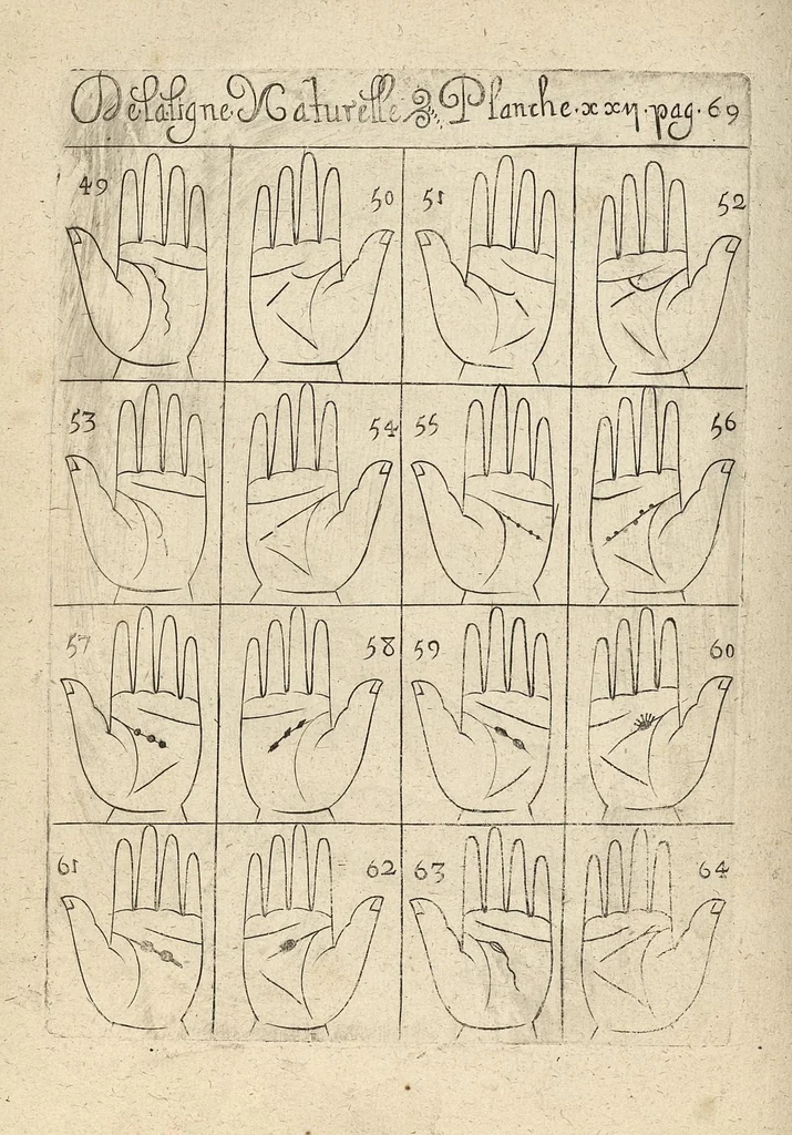 An illustration from La science curieuse ou traité de la chyromance, récueilly des plus graves autheurs qui ont traité de cette matière..., 1665, leaf 123