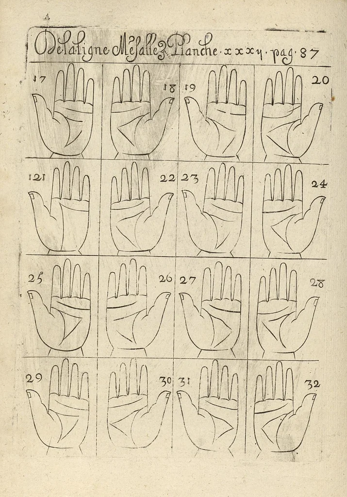 An illustration from La science curieuse ou traité de la chyromance, récueilly des plus graves autheurs qui ont traité de cette matière..., 1665, leaf 161