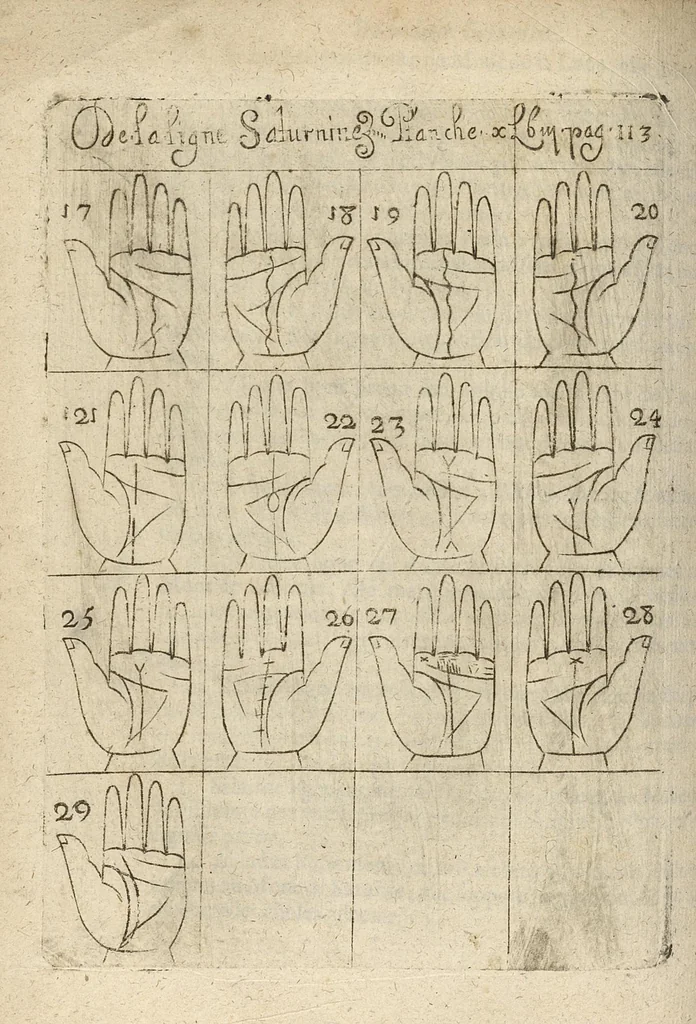 An illustration from La science curieuse ou traité de la chyromance, récueilly des plus graves autheurs qui ont traité de cette matière..., 1665, leaf 219