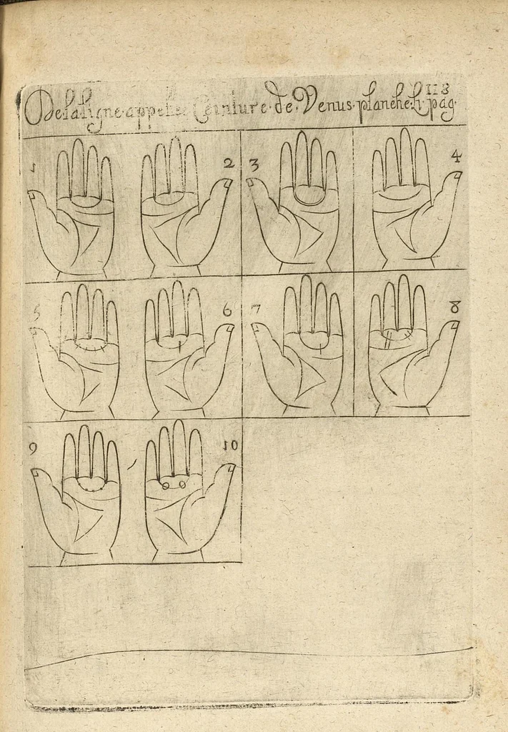 An illustration from La science curieuse ou traité de la chyromance, récueilly des plus graves autheurs qui ont traité de cette matière..., 1665, leaf 230