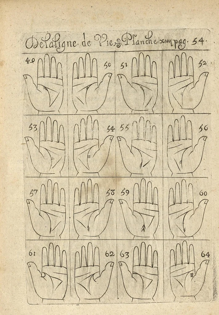 An illustration from La science curieuse ou traité de la chyromance, récueilly des plus graves autheurs qui ont traité de cette matière..., 1665, leaf 92