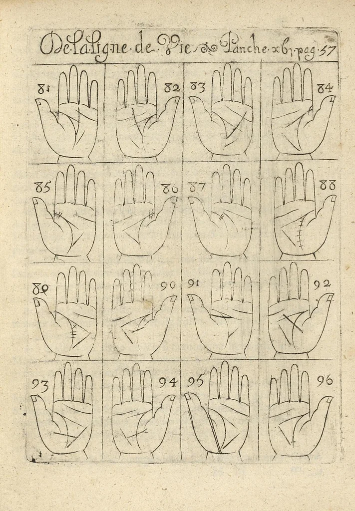 An illustration from La science curieuse ou traité de la chyromance, récueilly des plus graves autheurs qui ont traité de cette matière..., 1665, leaf 96