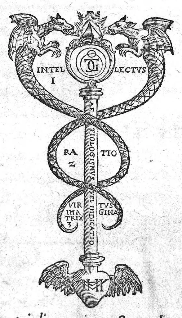 An illustration from Cornelii Gemmae Lovaniensis medicinae professoris, De arte cyclognomica, tomi III. Doctrinam ordinum uniuersam, unaque philosophiam Hippocratis, Platonis, Galeni & Aristotelis in unius communissmae, ac circularis methodi speciem referentes, quae per animorum triplices orbes ad sphaerae caelestis similitudinem fabricatos, non medicinae tantùm arcana pandit mysteria, sed & inveniendis, constituendisq́ue artibus, ac scientiis caerteris viam compendiariam patefacit, 1569, leaf 0