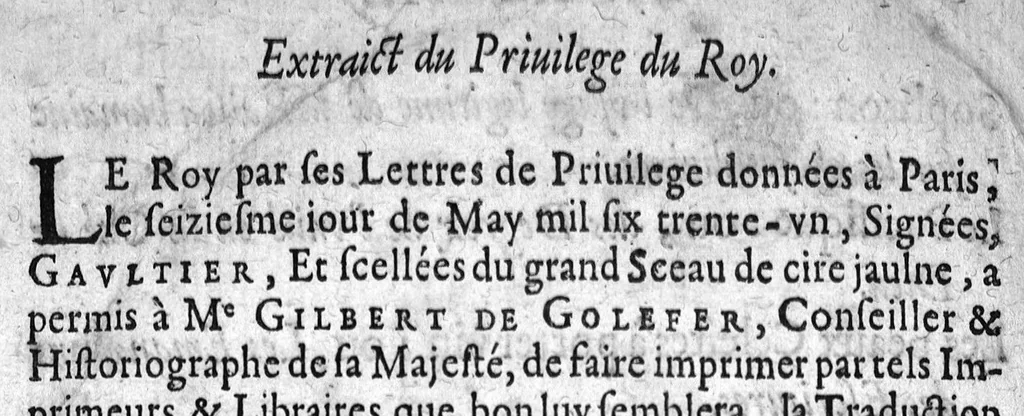 An illustration from Neuf livres de la dignité et de l'accroissement des sciences, composez par François Bacon,...et traduits de latin en francois par le sieur de Golefer..., 1632, leaf 737