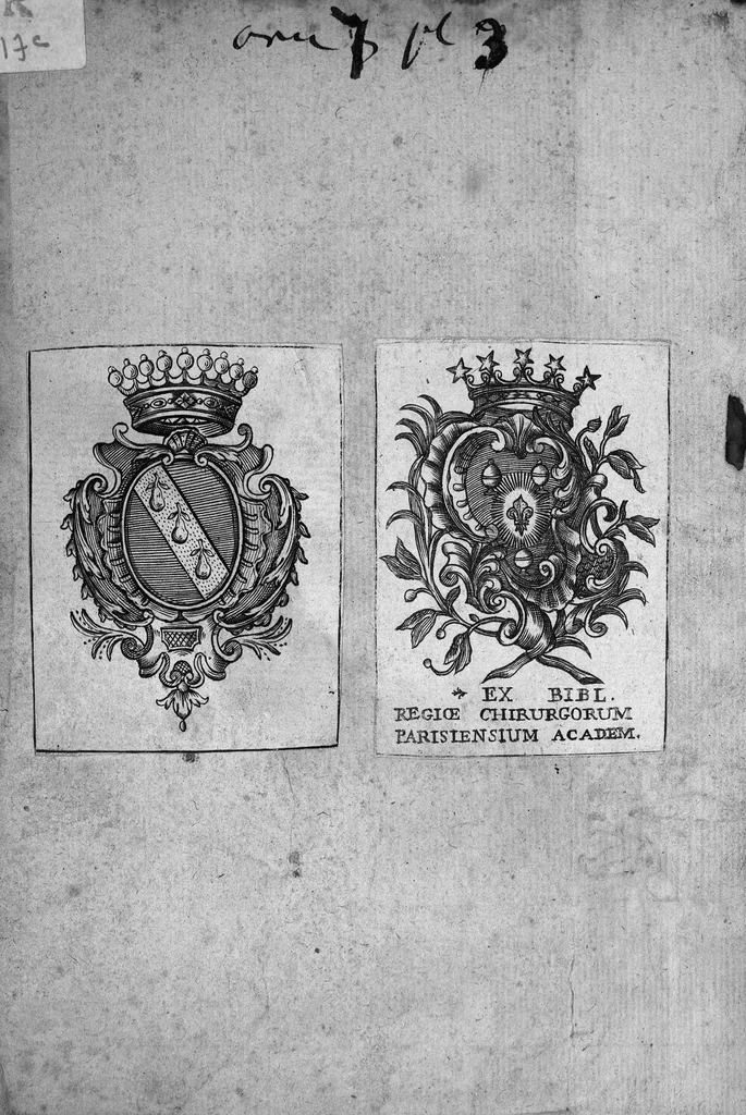 An illustration from Institutions anatomiques de Gaspar Bartholin, augmentées et enrichies pour la seconde fois tant des opinions et observations nouvelles des modernes... que de plusieurs figures... par Thomas Bartholin,... et traduictes en françois par Abr. Du Prat, 1647, leaf 0
