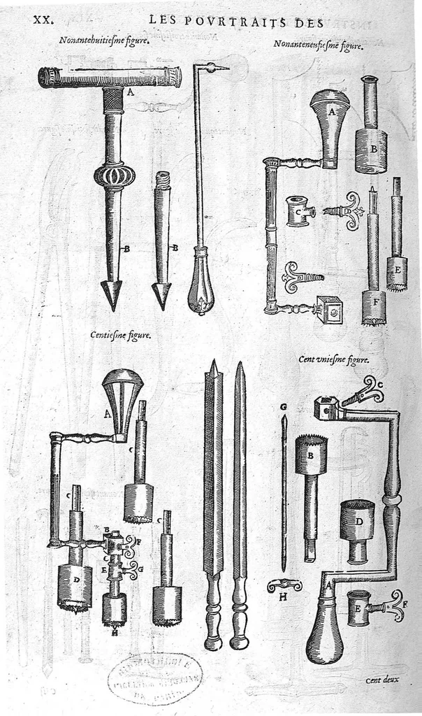 An illustration from Les Oeuvres d’Ambroise Paré, conseiller et premier chirurgien du roy, divisées en vingt-sept livres : avec les figures et portraicts tant de l’Anatomie que des instruments de chirurgie et de plusieurs monstres : reveuz et augmentez par l’autheur pour la seconde Edition, Paris,, 1579, leaf 1258
