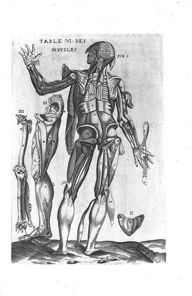 An illustration from Tables anatomiques avec les pourtraicts et declaration d'iceulx ensemble un denombrement de cinq cens maladies diverses, au Roy par Jac. Guillemeau d’Orleans, Chirurgien du Roy et Juré a Paris, [suivi de] Anatomie universelle du corps humain en tables methodiques. Avec les portraicts et figures de chacune des parties et declaration d’icelles. Divisee en sept livres ensemble un denombrement de cinq cens maladies diverses. Au Roy par Jaques Guillemeau, chirurgien du roy, et jure a Paris,, 1586, leaf 38