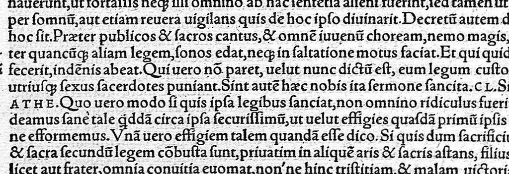 An illustration from Platonis opera qvae ad nos extant omnia per Ianvm Cornarivm Latina lingua conscripta Eiusdem Iani Cornarii eclogæ decem, breuiter et sententiarum et genuinæ verborum lectionis, locos selectos complectentes ; Additis Marsilii Ficini argumentis et commentariis in singulos dialogos cum indice rerum memorabilium elaboratissimo, 1561, leaf 893
