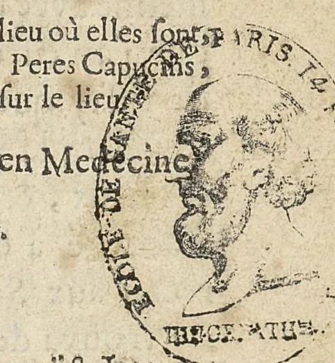 An illustration from Nouveau traité des eaux minerales de Forges, où l'on fait voir dans les nouveaux principes de physique & de medecine, quelle est la nature de ces eaux...suivie d'une lettre de Me Barthelemy Linand...à M** le 15 octobre 1696..., 1697, leaf 8
