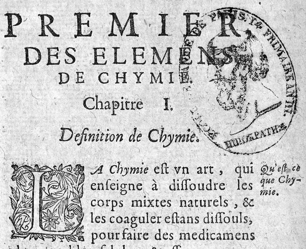 An illustration from Les elements de Chymie, reveus, expliquez, & augmentez, par Jean Lucas de Roy...troisiesme edition, 1624, leaf 16