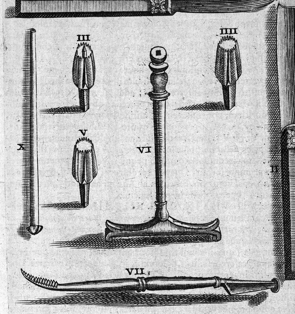 An illustration from Cheiroplotheke, seu... Armamentarium chirurgicum XLIII tabulis... exornatum. Opus posthumum..., 1656, leaf 19