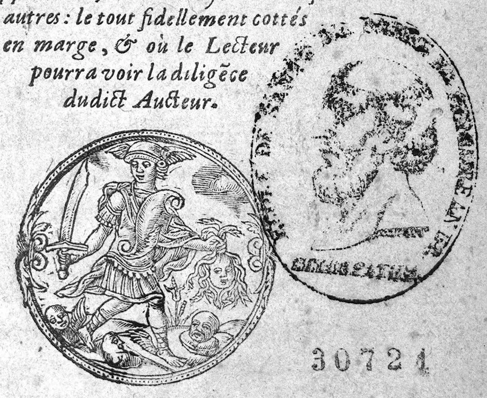 An illustration from Replique à la response de M. maistre Jacques Vairas...sur la refutation et dispute entre eux desbattues, quant à la curation des Arcbusades. Chasque article desbatu tant par la doctrine d’Hippocrates, Galen, Guy, Paracelse et autres : le tout fidellement cottés en marge, et ou le Lecteur pourra voir la diligence dudict Aucteur, 1590, leaf 0