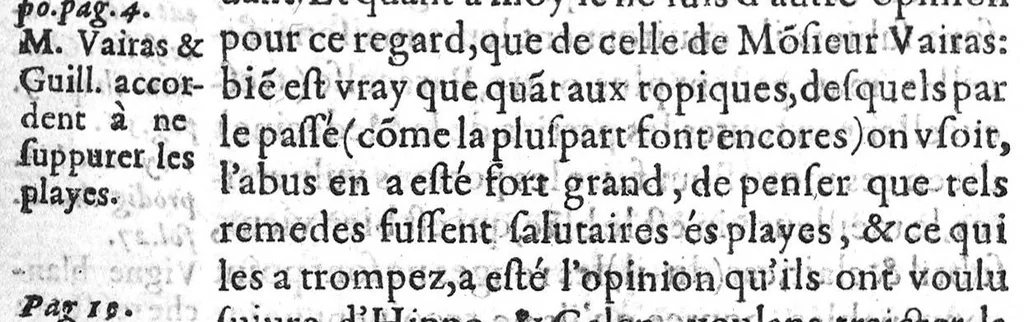 An illustration from Replique à la response de M. maistre Jacques Vairas...sur la refutation et dispute entre eux desbattues, quant à la curation des Arcbusades. Chasque article desbatu tant par la doctrine d’Hippocrates, Galen, Guy, Paracelse et autres : le tout fidellement cottés en marge, et ou le Lecteur pourra voir la diligence dudict Aucteur, 1590, leaf 43