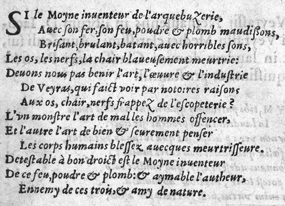 An illustration from Traicté de chirurgie contenant la vraye methode de guerir playes d'acquebusade par Jacques Veyras et M. Tannequin Guillemet avec l'advis et jugement de M. Laur. Joubert premier Docteur Regeant stipandié, et Chancelier de l’université en medecine de Montpelier. Le tout mis et rangé en bon ordre, comme on peut voir en la page qui suyt l’epistre. Imprimé nouvellement, 1581, leaf 3