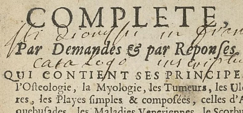 An illustration from La Chirurgie complète, par demandes et par réponses, qui contient ses principes, l'Ostéologie, la Myologie, les tumeurs...avec une pharmacie qui apprend la maniere de composer les Remèdes les plus utiles..., 1698, leaf 2