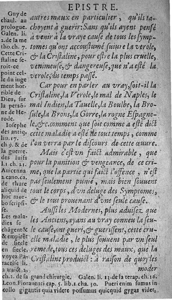 An illustration from Traicté de la maladie nouvellement appelée cristaline, diligemment disputee suivant la doctrine nouvelle & meme comme se verra par les authoritez..., 1611, leaf 13