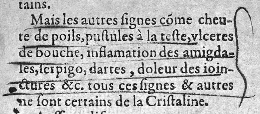 An illustration from Traicté de la maladie nouvellement appelée cristaline, diligemment disputee suivant la doctrine nouvelle & meme comme se verra par les authoritez..., 1611, leaf 76