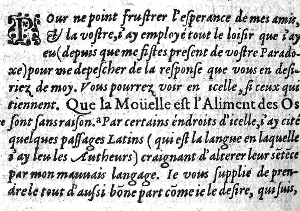 An illustration from Responce au Paradoxe de maistre Jacques de Marque ou il dict que la mouelle n’est pas la nourriture des os,, 1607, leaf 15