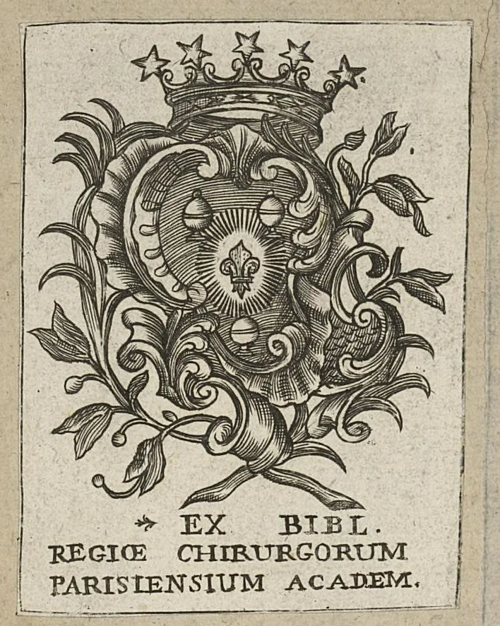 An illustration from Oeuvres du sieur Jacq. De Marque...contenant sa Methodique Introduction à la Chirurgie, divisée en deux parties...Ensemble son Traité des Bandages...me tout représenté par figures gravées en cuivre, 1662, leaf 1