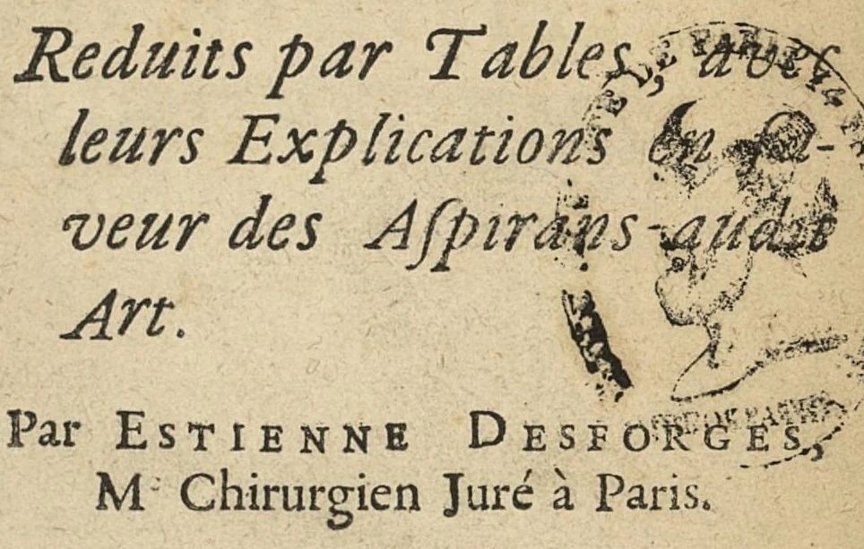 An illustration from Les principes de la chirurgie, reduits par tables, avec leurs explications en faveur des aspirans audit art, 1673, leaf 8
