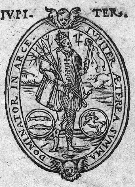 An illustration from Harmonie des corps célestes et humains, faicte et composée en unze dialogues, traictans des choses concernantes la Médecine et Astronomie : Par ant. Mizauld. Nouvellement et fort exactement traduicte de Latin en François. Nouvellement et fort exactement traduicte de Latin en François, 1580, leaf 283