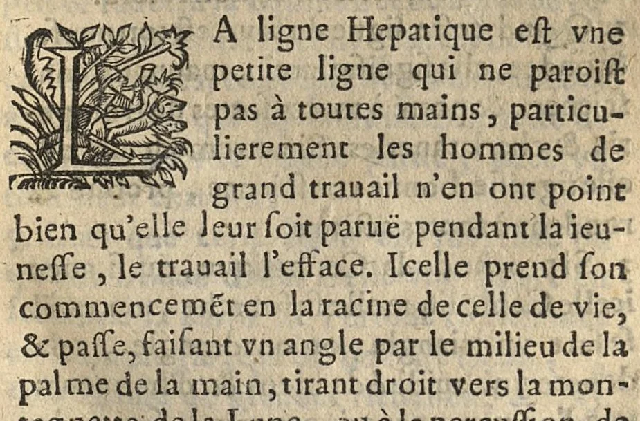 An illustration from Les Oeuvres...contenant la chiromence, physionomie, l'art de memoyre de Raymond Lulle ; traicté des divinations ; augures & songes...derniere edition, reveue,.., 1640, leaf 172