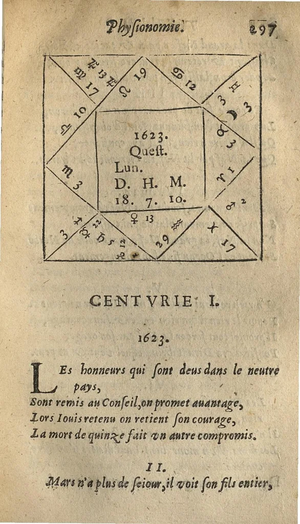 An illustration from Les Oeuvres...contenant la chiromence, physionomie, l'art de memoyre de Raymond Lulle ; traicté des divinations ; augures & songes...derniere edition, reveue,.., 1640, leaf 314