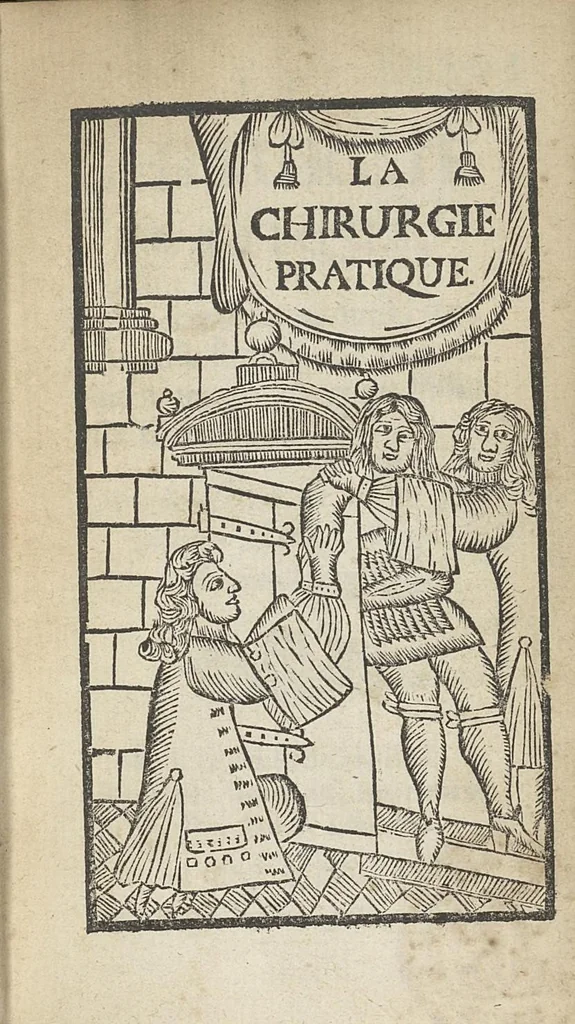 An illustration from La chirurgie pratique qui contient en bref, une metode facile pour bien & dextrement exercer l'art de la chirurgie, 1697, leaf 8