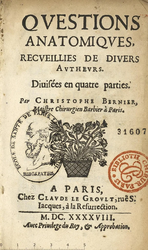 An illustration from Questions anatomiques, recueillies de divers autheurs, divisées en quatre parties, 1648, leaf 0