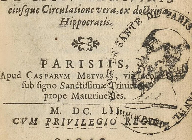 An illustration from Tractatus de motu sanguinis eiusque circulatione vera, ex doctrina Hippocratis, 1652, leaf 0