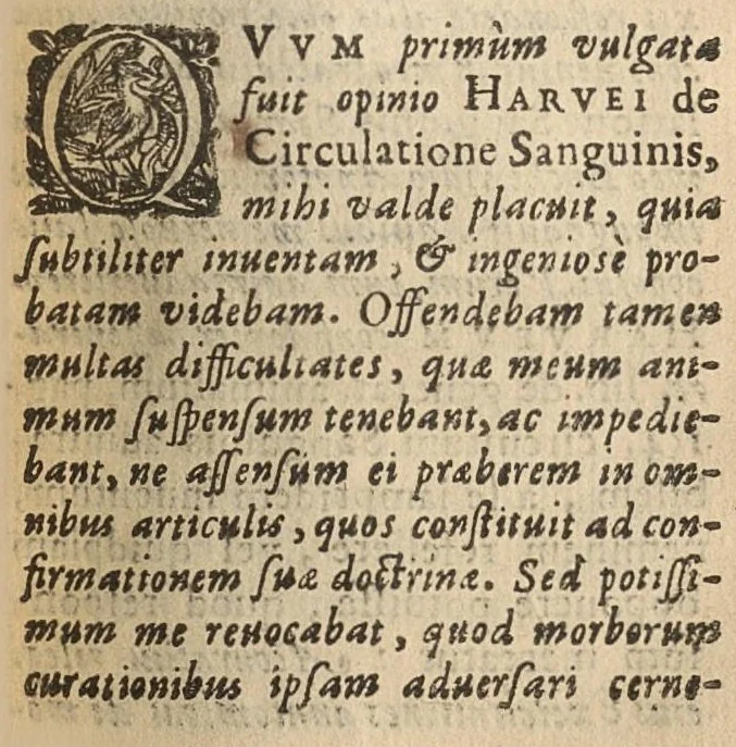 An illustration from Tractatus de motu sanguinis eiusque circulatione vera, ex doctrina Hippocratis, 1652, leaf 70