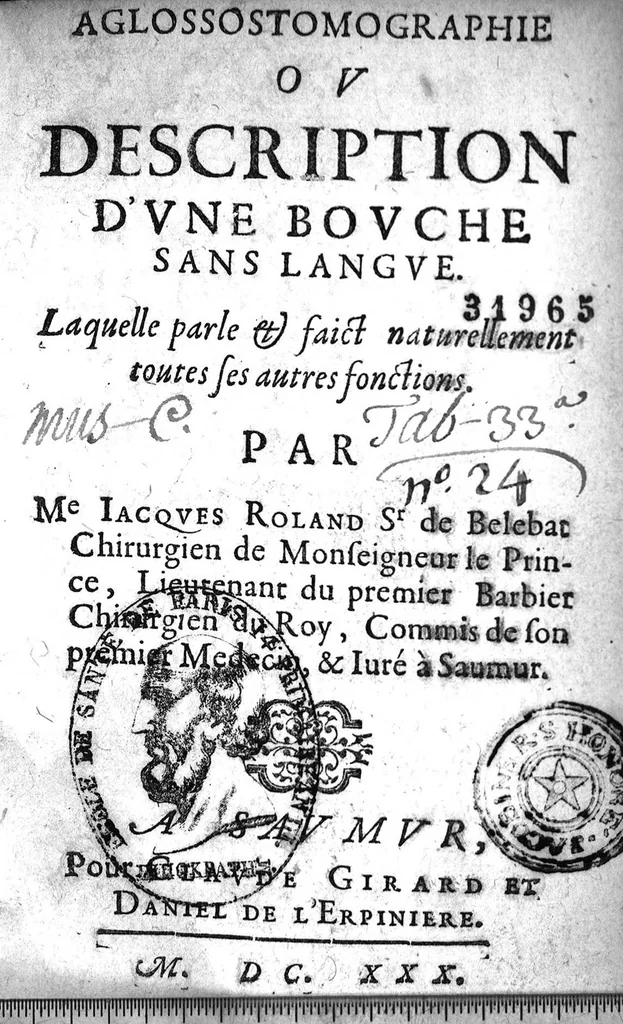 An illustration from Aglossostomographie, ou description d'une bouche sans langue, laquelle parle et faict naturellement toutes ses autres fonctions, 1630, leaf 0