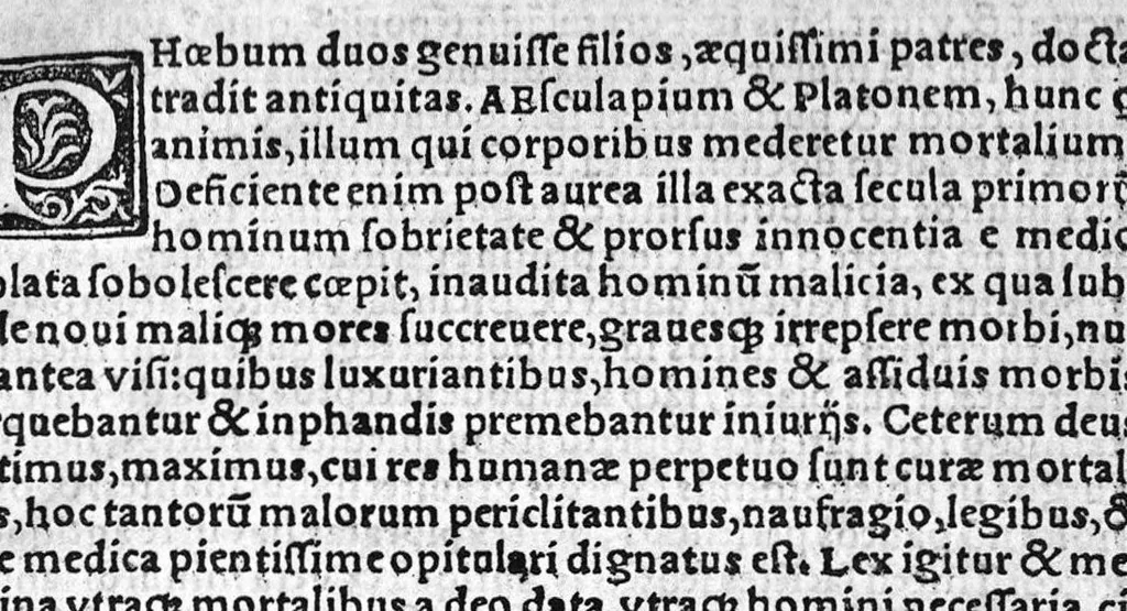 An illustration from Phlebotomie artificielle utile aulx medecins, et tresnecessaire à tous chirurgiens et barbiers instructive quant et comment il fault artificiellement phlebotomer toutes veines du corps humain, novellement composee par Mons. maistre Guilliaulme du Puis, medecin ordinaire du tresvenerable et noble convent de sainct Chiefz. Et citoyen de la tresrenommee Cite de Grenoble en Daulphine,, 1536, leaf 2