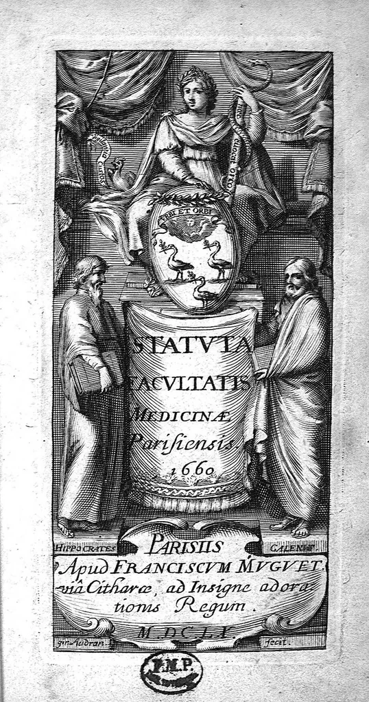 An illustration from Statuta Facultatis medicinae Parisiensis, 1660, leaf 0