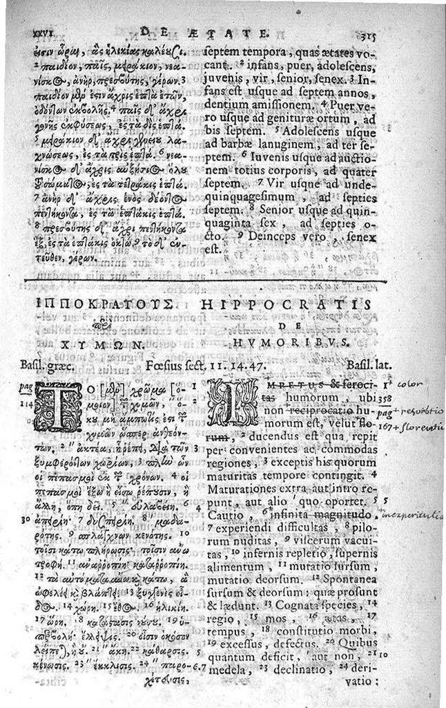 An illustration from Magni Hippocratis Coi Opera omnia graece et latine edita... industria ac diligentia Joan. Antonidae Van der Lindenvolumen primum, 1665, leaf 352