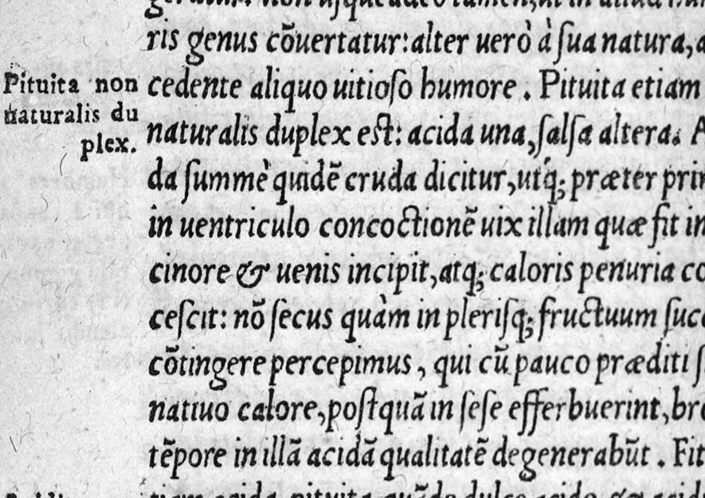 An illustration from Hippocratis Coi, medicorum Principis, De Natura Hominis liber : Graece et Latine. Accesserunt Blasii Hollerii Vivariensis, Philosophi ac Medici, Commentaria, iam primum recognita et aucta, 1561, leaf 45