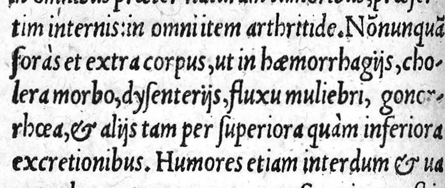 An illustration from Hippocratis Coi, medicorum Principis, De Natura Hominis liber : Graece et Latine. Accesserunt Blasii Hollerii Vivariensis, Philosophi ac Medici, Commentaria, iam primum recognita et aucta, 1561, leaf 57