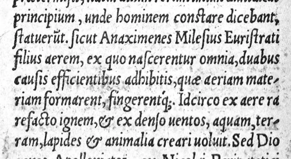 An illustration from Hippocratis Coi, medicorum Principis, De Natura Hominis liber : Graece et Latine. Accesserunt Blasii Hollerii Vivariensis, Philosophi ac Medici, Commentaria, iam primum recognita et aucta, 1561, leaf 7