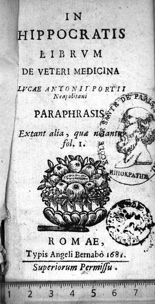 An illustration from In Hippocratis librum de Veteri Medicina, 1681, leaf 0