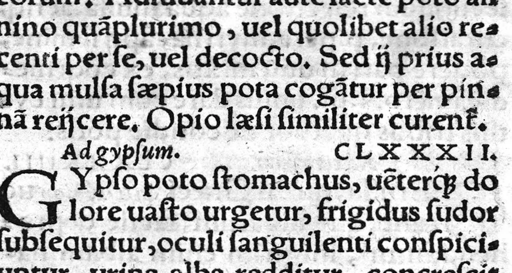 An illustration from Scribonii Largi,... de Compositione medicamentorum liber, jampridem Jo. Ruellii opera e tenebris erutus... Antonii Benivenii libellus de abditis... ac mirandis morborum et sanationum causis. Polybus de salubri victus ratione privatorum, Guinterio Joanne Andernaco interprete, 1529, leaf 144